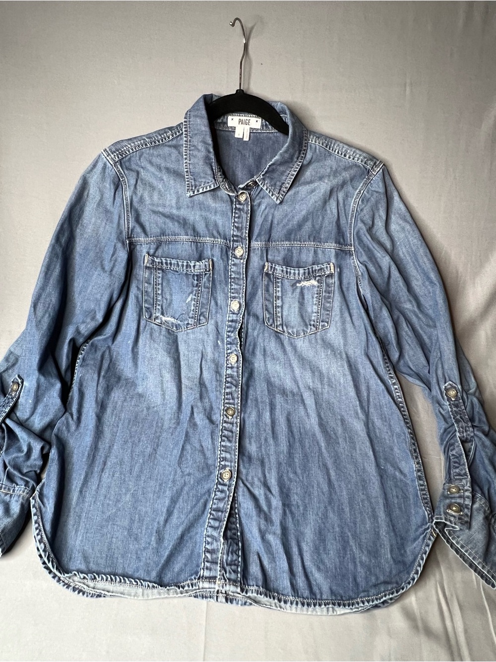 PAIGE Chambray Denim Button Down Shirt Blue 100% Cotton Size S